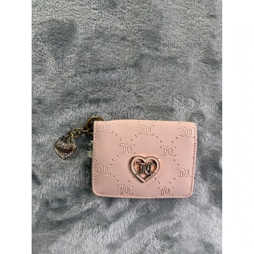 Juicy Couture ID Case Keychain Women's Wallet Small Pink Leather Heart Holder